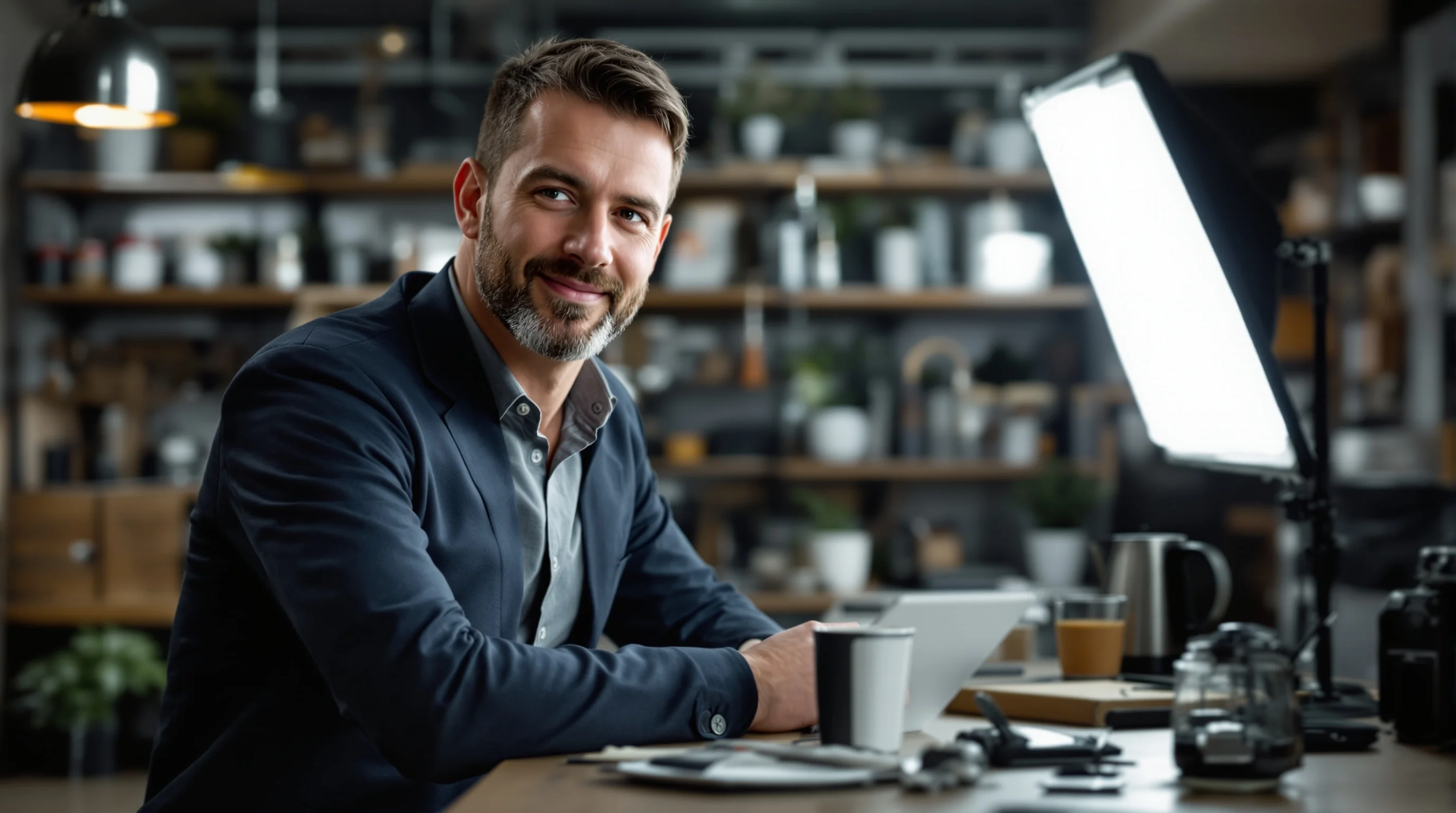 Handwerker wählt das beste Bewerbungsbild auf einem Tablet