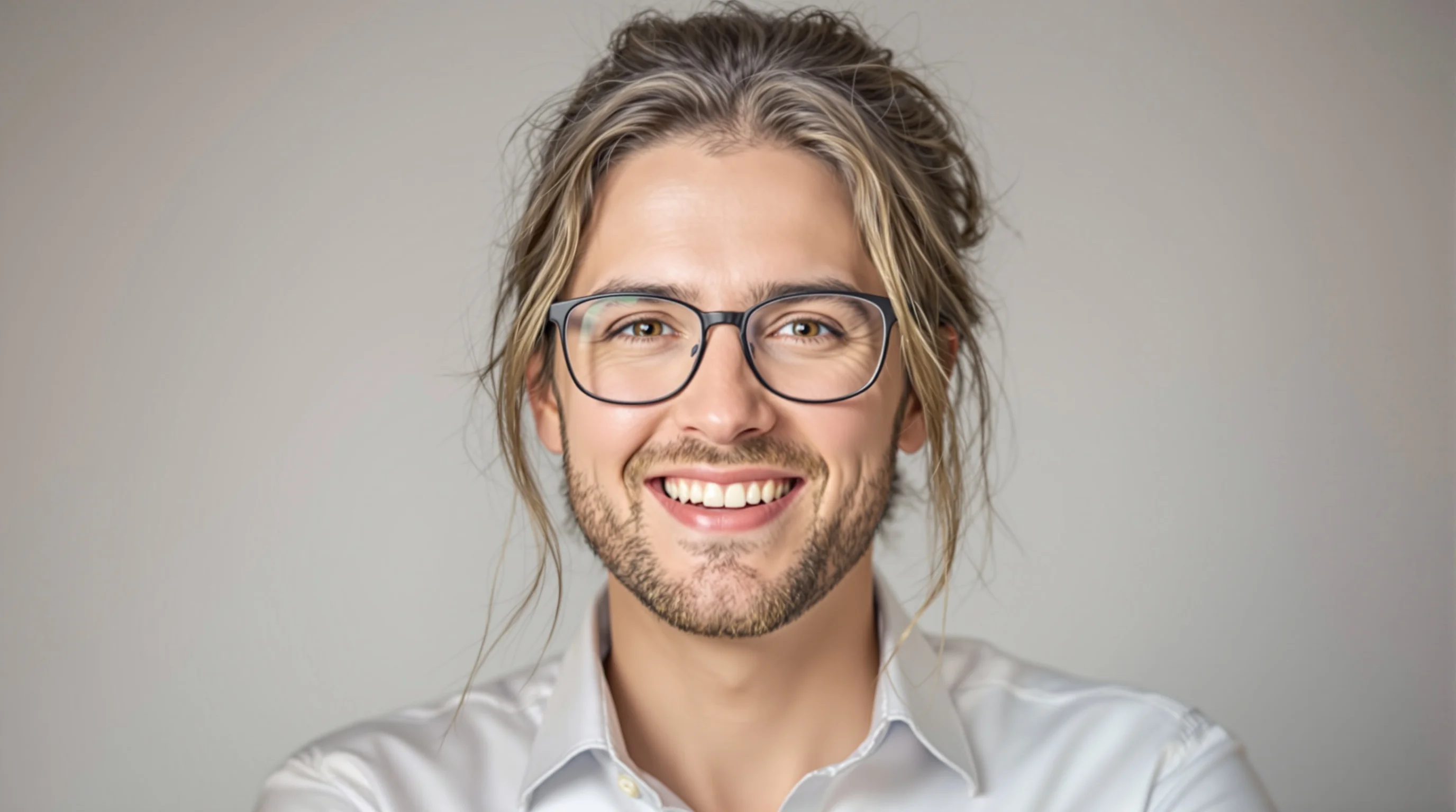 Studio-Setup für Bewerbungsfoto mit neutralem Hintergrund und weichem Licht