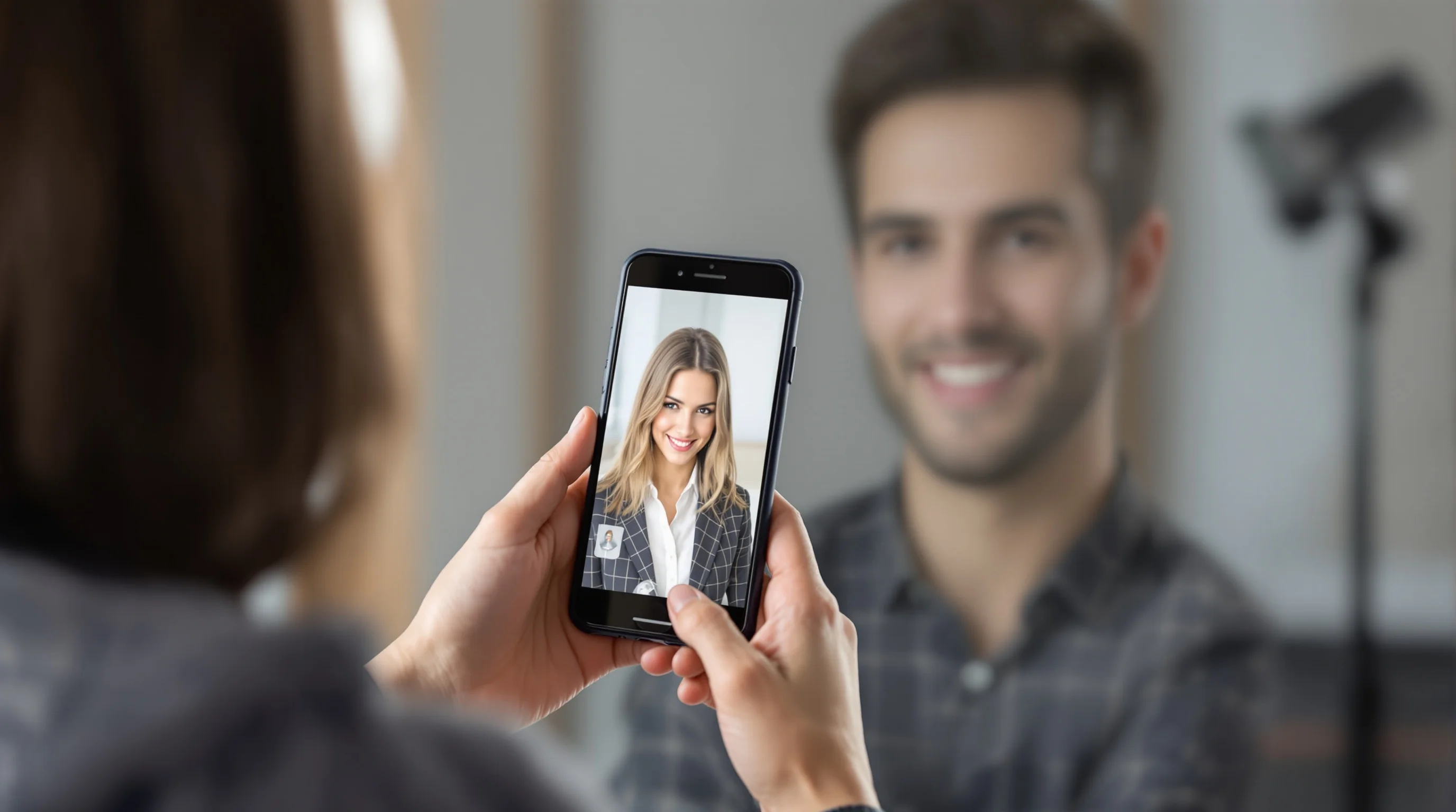 Auswahl verschiedener Bewerbungsfoto-Varianten auf einem Bildschirm nach der KI-Optimierung