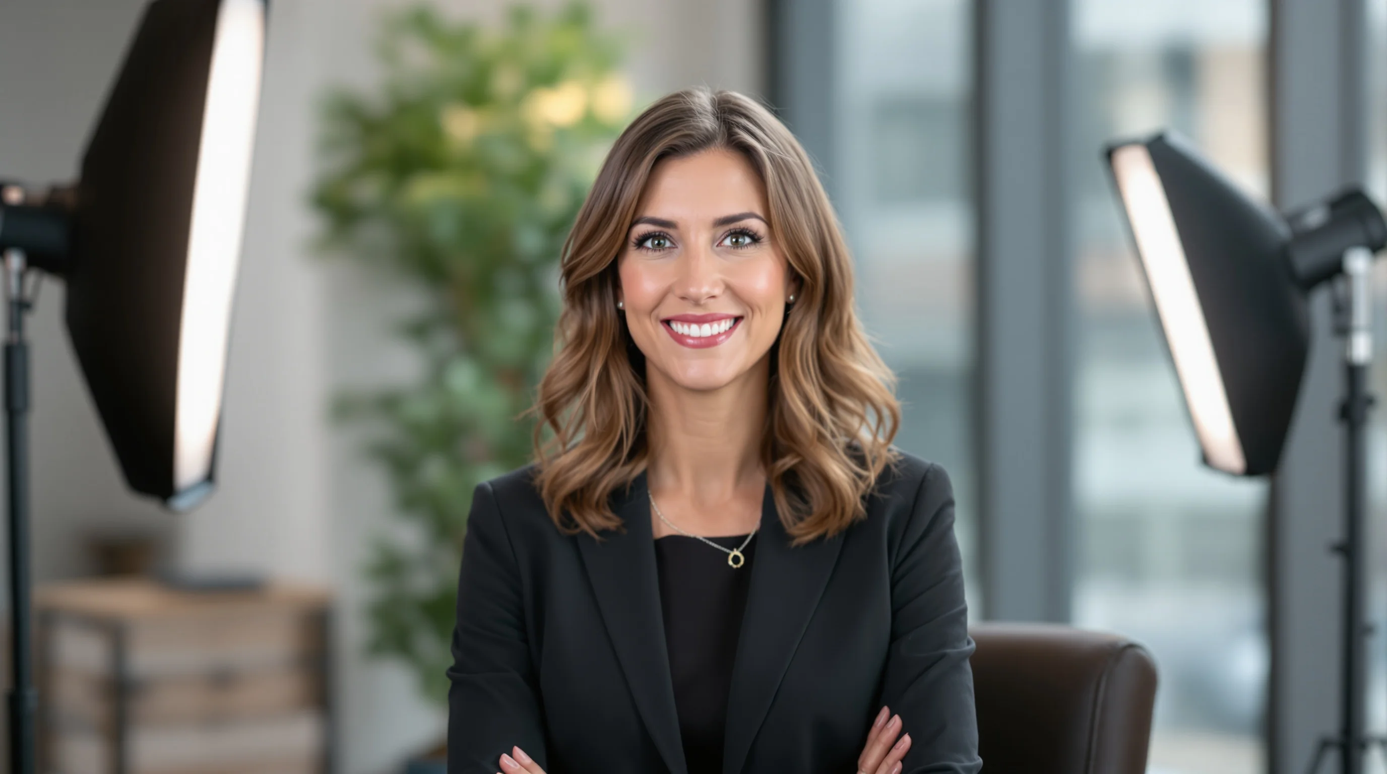 Vergleich Studioaufnahme und KI‑generiertes Business‑Portrait