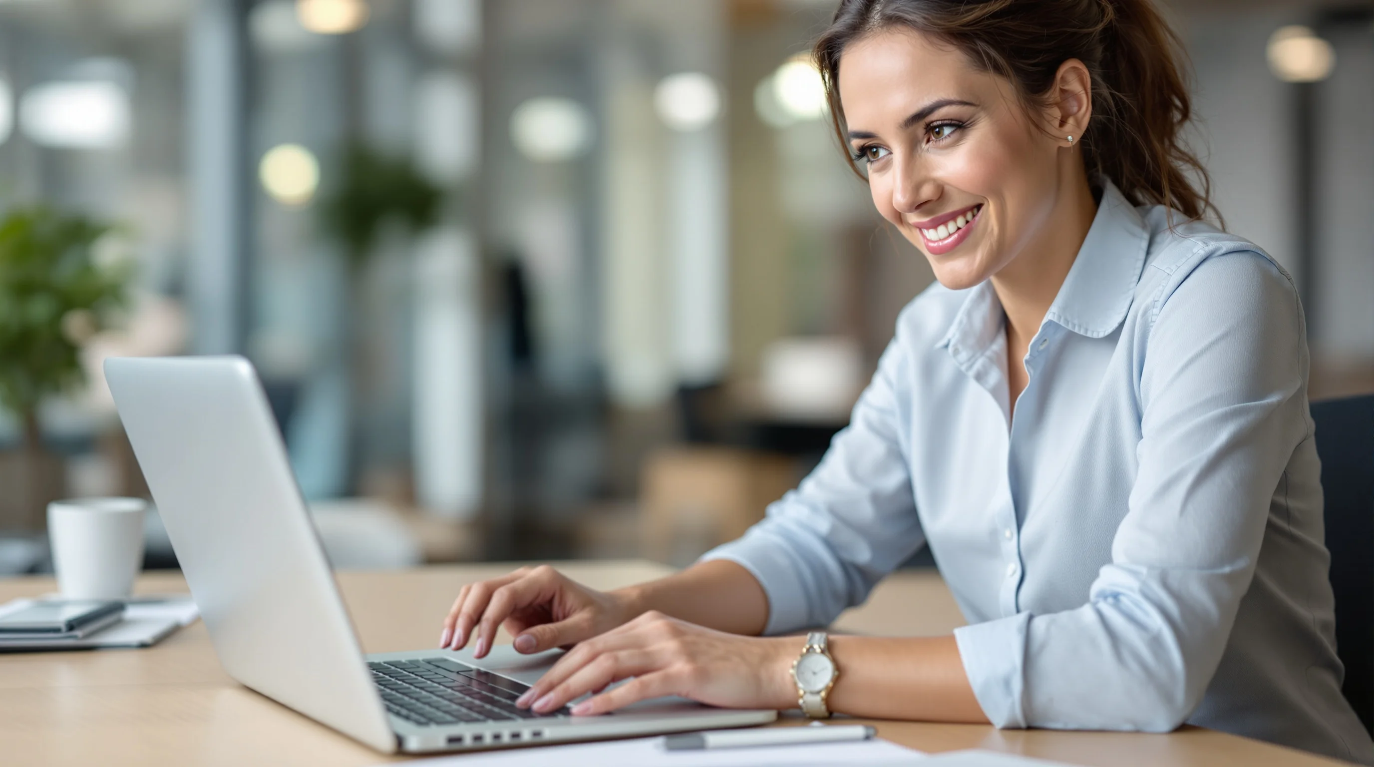Ein junger Bewerber sitzt am Schreibtisch und verfasst konzentriert sein Anschreiben auf dem Laptop.